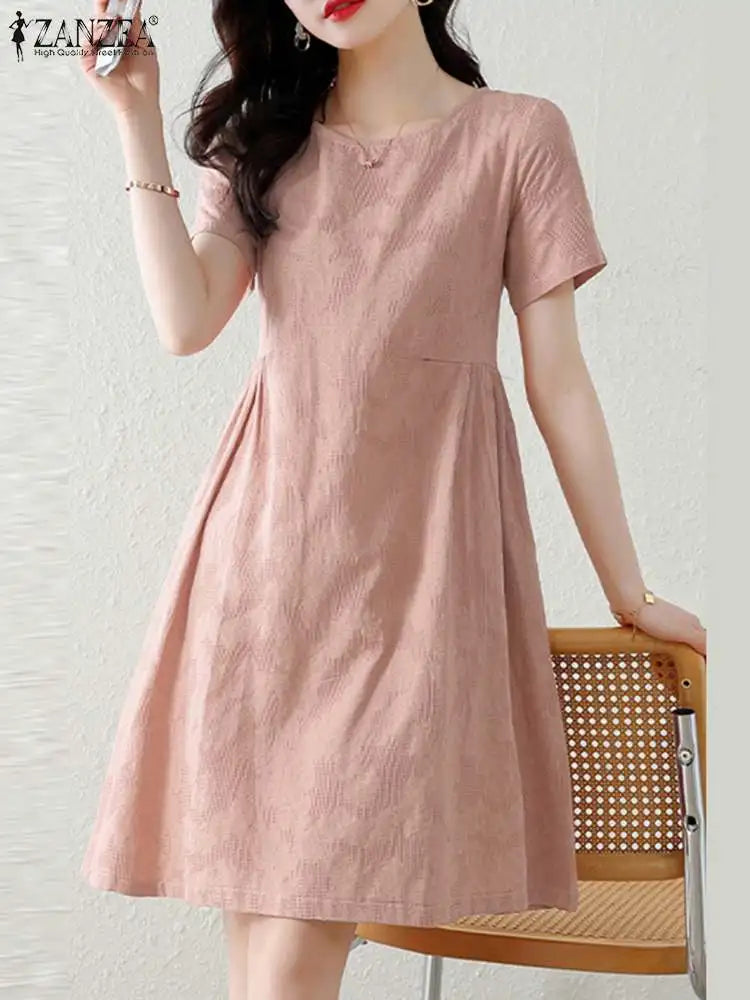 ZANZEA Holiday Texture Tela Bata de algodón Vestido hasta la rodilla para mujer 2024 Verano